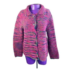 Northern Isles vintage pinkish red heavy knit collared button up cardigan M - Picture 1 of 11
