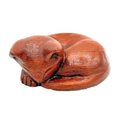 DEZ Carved Wood Cat Curled Up Sleeping Kitten Handmade Sculpture Figurine VTG - Image 1 of 4