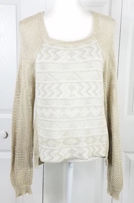 RACHEL RACHEL ROY womens size S taupe open knit Aztec print cotton sweater - Imagem 1 de 4