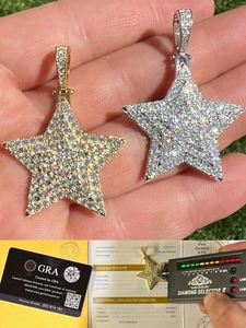Real Moissanite 925 Silver /14k Gold Plated Star Pendant Necklace Pass Tester - Picture 1 of 12