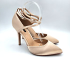 Erijunor Size 9 Dress Shoes Champagne Satin Pumps Ankle Strap E2264