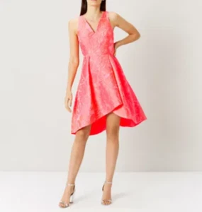 Coast Coral Jacquard High Low Dress Size 10 RRP £139 Wedding Guest Occasion - Picture 1 of 9