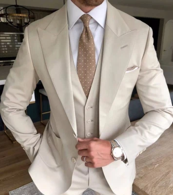 Negocios 3 Piezas Trajes Para Hombre Solapa Pico Calce Ajustado Chaqueta Boda Novio Blazer Esmoquin Foto 1 de 4