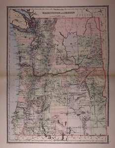 1889 Railroad & County Map ~ WASHINGTON & OREGON by Wm. Bradley (18x24)-#14 - Picture 1 of 2