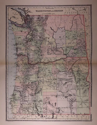 Mapa de ferrocarril y condado de 1889 ~ Washington y Oregon por Wm. Bradley (18x24)-#14 Foto 1 de 2