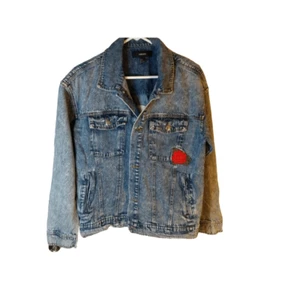 Forever 21 Jacket Women's Size Large Blue Embellished Denim Pockets Embroidered - Picture 1 of 10