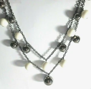 New Kenneth Jay Lane KJL Necklace Tiered 2 Strand Iridescent Black/White Globes - Picture 1 of 5