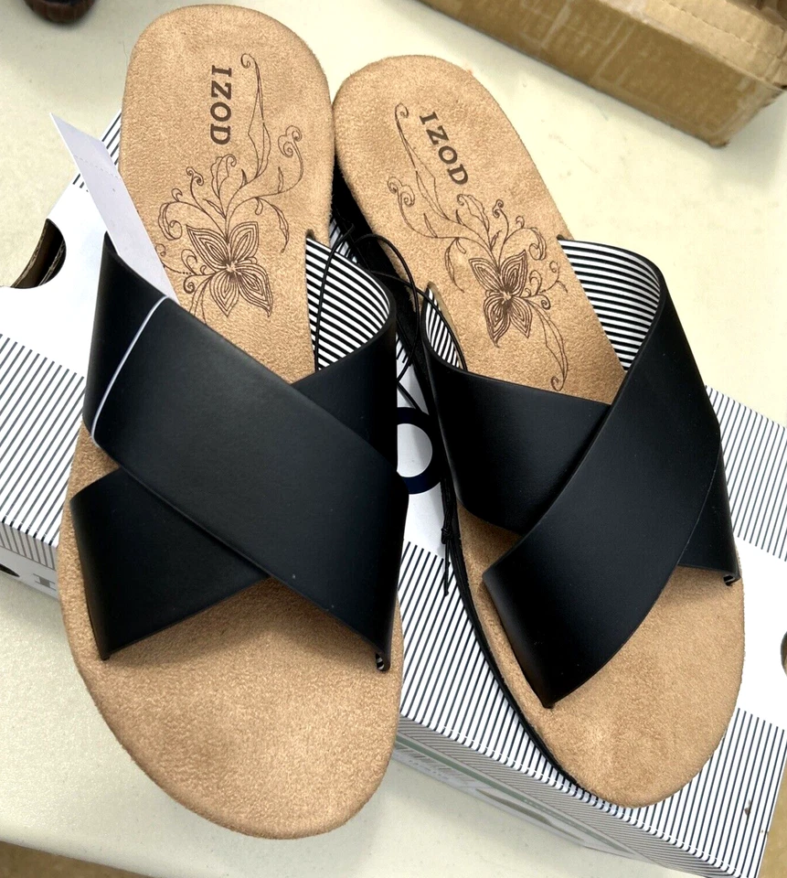 IZOD Alyssa Womens Strap Sandals Black Size 6