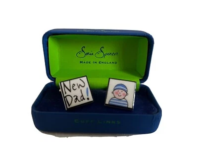 Sonia Spencer (UK) New Dad Cufflinks Fine Bone China Gift Box, VTG New in BOx Foto 1 de 4