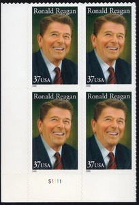 Scottt #3897 Ronald Reagan (California Governor) Plate Block of 4 Stamps - MNH - Picture 1 of 1