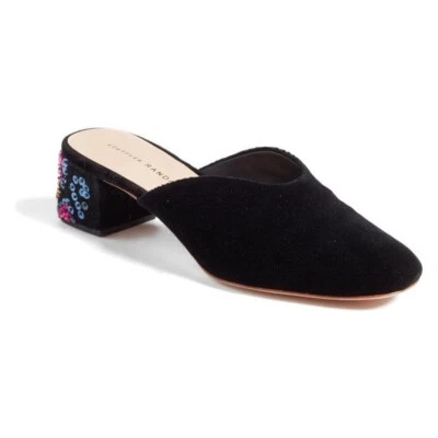 Loeffler Randall Lulu Negro Terciopelo Cuentas Tacón Mula Mujer Talla 5 Foto 1 de 4