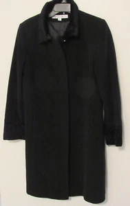 Vintage Damenmantel Wolle-Kaschmir-Mischung Larry Levine 10 schwarz Kunstfellkragen - Bild 1 von 9