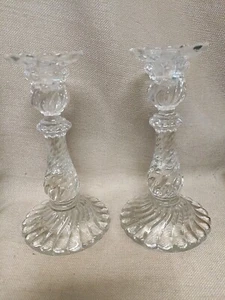 Pair of Baccarat Bambous Swirl French Crystal 9" Tall Taper Candle Holders - Picture 1 of 5