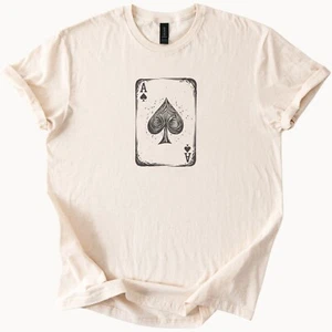 Ace of Spades Graphic Playing Card Art Black Line Design Poker T Shirt - Picture 1 of 4