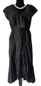 Vestido J. Peterman Negro Lunares Envolvente Midi Talla 8 - Imagen 1 de 8