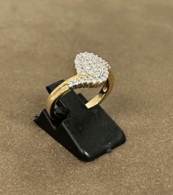 ELEGANTE ANILLO ORO AMARILLO 14K 1/4 CT TW DIAMANTE FORMA OVALADA TALLA 7 Foto 1 de 4