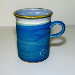 Taza esmaltada azul cerámica estudio hecha a mano vintage firmada - Imagen 1 de 7