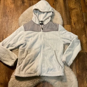Chaqueta de felpa con capucha y cremallera completa The North Face talla mediana gris claro Sherpa - Imagen 1 de 9