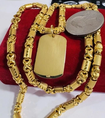 Saudi 22K Solid 916 Real Fine Gold Rectangle Necklace 21.5”/22” Long 27.9g 5mm - Image 1 of 4