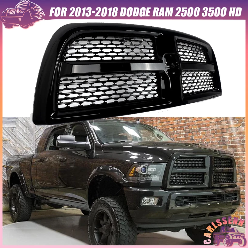 Grille Gloss Black For 2013-2018 Dodge Ram 2500 3500 Laramie Big Horn Tradesman - Image 1 of 4