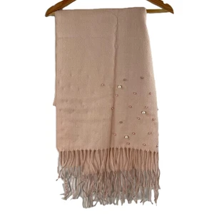 Elisa Margaux Blush Pink Faux Pearl Beaded Tassell Scarf 70" x 26" (Boxed) - Picture 1 of 6