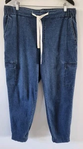 SUSSAN Dark Denim Joggers Pockets Elastic Waist Cargo Pocket Sz 14 EUC - Picture 1 of 4
