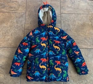 Gymboree Boys 7 Dino-Mite Dinosaur Puffer Coat Jacket Fleece Lined Navy - Picture 1 of 12