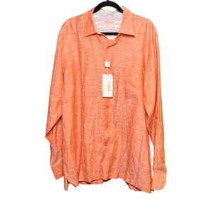 Inserch Men's Long Sleeve 100% Linen Button-Down Shirt Papaya Orange Size XL - Picture 1 of 11