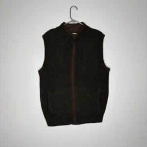 LL Bean Mens Waterfowl Green Merino Wool Knit Zip Up Sweater Vest Size Large - Picture 1 of 6