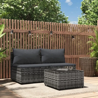 Patio Lounge Set Grey PE rattan Compact Adjustable Feet - Image 1 of 4