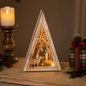 Northlight LED beleuchtete Heilige Familie Holz Weihnachtskrippe - 12" - Bild 1 von 12
