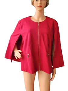 Chico's Ponte Stretch Zip Up Red Cape Sleeveless Jacket Blazer Size 4 Or 16-18 - Picture 1 of 19