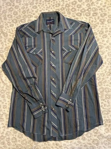 wrangler long sleeve pearl snap Men’s Sz 16 1/2x37 Long Tails T11 - Picture 1 of 5