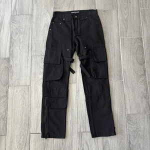 Pantalones cargo Kody Phillips negros Mr. Poopy botón a presión utilitario lona talla 28x29 - Imagen 1 de 13