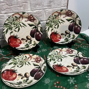 4 PIER 1 FRESCO GEMÜSE TOMATE AUBERGINE KNOBLAUCH SALAT MITTAGESSEN TELLER - GEBRAUCHT, IN EINWANDFREIEM ZUSTAND - Bild 1 von 7