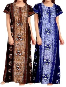 Multicolor Women's Cotton Maxi Nighty Gown ( Free Size, Pack of 2 ) - Picture 1 of 35