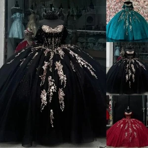 Vestidos de quinceañera apliques dorados encaje princesa fiesta de cumpleaños vestidos de baile - Imagen 1 de 16