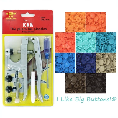 KAM Snaps Kit/Pliers/Awl - 100 Vibrant Boy Starter Size 20/T5 No Sew Buttons - Image 1 of 4