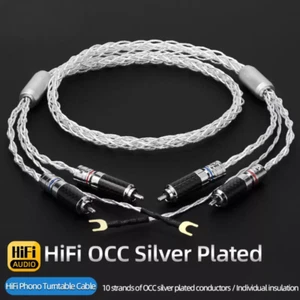HiFi Audio Phono Tonearm Cable OCC Silver Plated 2 RCA Cable with Ground Wire - Picture 1 of 5