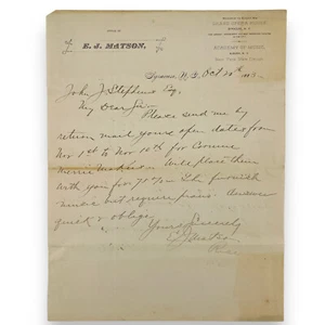 1883 E.J. Matson Grand Opera House Syracuse NY Bühnenbuchungsbrief Stephens - Bild 1 von 2