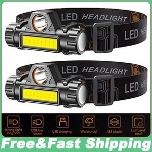 2 Piezas Faros Faros Banda para la Cabeza Antorcha Impermeable Linterna USB Recargable - Imagen 1 de 10