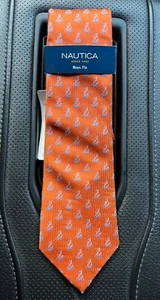 NAUTICA 100% Silk Boy's Tie Orange Blue White Anchors Necktie NEW With Tags - Picture 1 of 7