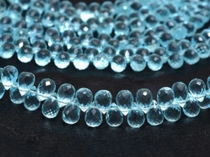 AAA++ Natural Blue Topaz Faceted Teardrop Shape Briolette Gemstone Beads 10Pcs - Picture 1 of 8