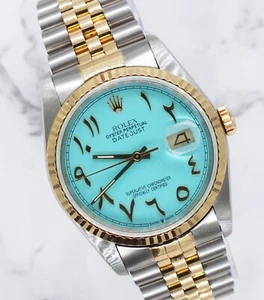 Gents Steel & Gold Rolex Datejust with Tiffany Blue Arabic Dial - Box & Papers. - Picture 1 of 13