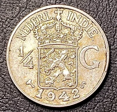 1942-S Netherlands East Indies 1/4 Gulden - Sharp Silver Coin! - Dutch Indonesia - Image 1 of 4