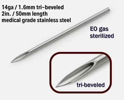 Cualquier cantidad (1+) Agujas Piercing Cuerpo Calibre 14 EO Gas Esterilizado 14g (1,6mm) Foto 1 de 3