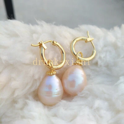 Elegant 10x13.5mm Gold Pink South Sea Dangle Drop Lever Back Pearl Earring 14k P - Image 1 of 4