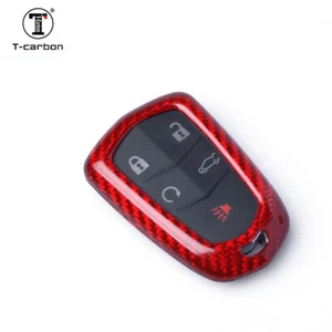 1pc Red Carbon Fiber Key Fob Case Cover For Cadillac ATS CTS CT6 XTS XT5 ELR SRX - Picture 1 of 7