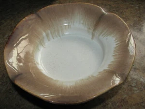 Gorgeous flower shaped serving bowl brown drip with purple pink colors excellent - Picture 1 of 9