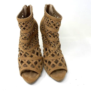Zigi Soho Parisa Cage Peep Toe 4 Inch Heels Ankle Booties Open Work Tan Size 7 - Picture 1 of 11